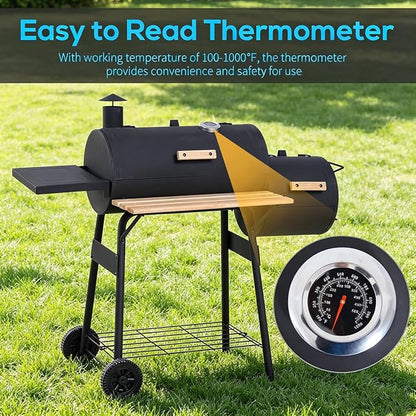 Portable Charcoal Grill with Foldable Side Shelf & Bottom Shelf, BBQ Smoker with Wheels and Adjustable Lid Vents for Picnic, Camping, Backyard Cooking (48.75" x 20.75" x 41")