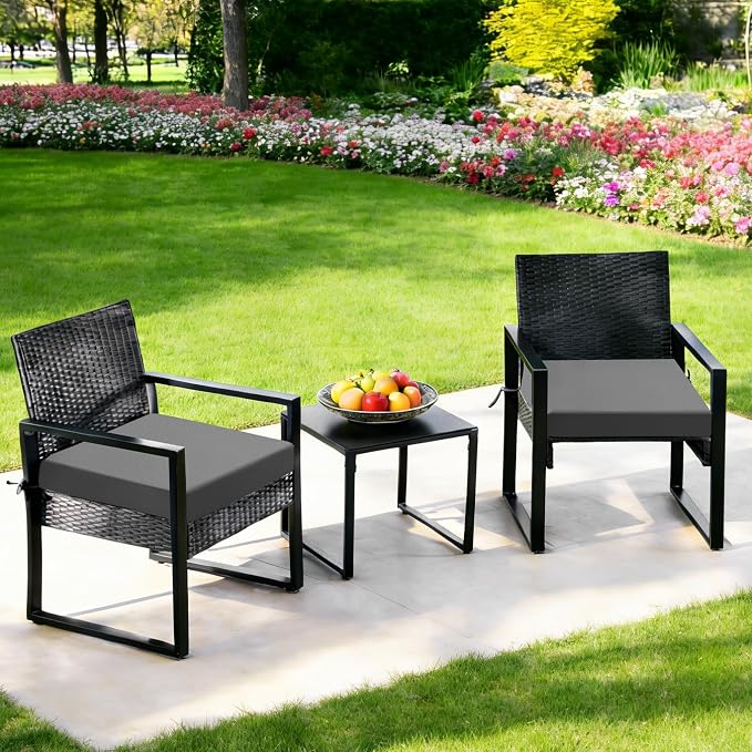 Outdoor Chair Cushions Set of 2, 22x22x3 Inch Waterproof & Fade Resistant Patio Furniture Seat Cushions with Ties, Square Outdoor Dining Chair Cushions for Lawn, Garden, Deck & Yard, Dark Grey