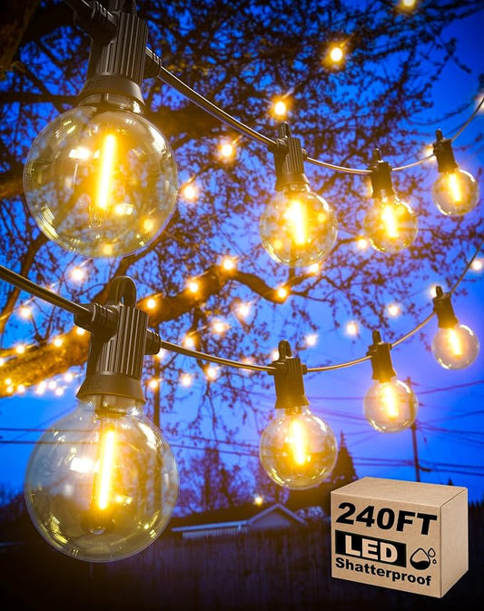 Zuske Outdoor String Lights, 240FT Patio Lights with 124 Shatterproof G40 Globe Bulb(4 Spare), Waterproof Connectable Dimmable LED Hanging Lights for Outside Backyard Porch Balcony Gazebo (120FTx2)
