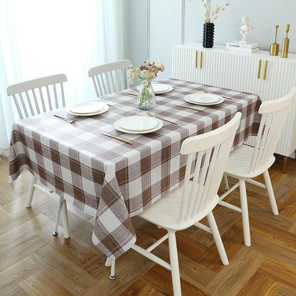 Romanstile Rectangle Plastic Tablecloth, 100% Waterproof Oil-Proof Checkered PVC Table Cloth, Heavy Duty Vinyl Table Cover for Dining, Camping, Picnic, Outdoor - 54 x 120 Inch, Brown Checkered