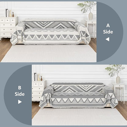 MYSKY HOME Boho Couch Cover for Dogs Washable Grey Rhombic Couch Sofa Protector for Loveseat Sofa with Pets Friendly Chenille Geometric Sofa Covers Soft Durable Farmhouse Sofa Slipcovers, 71" X102"