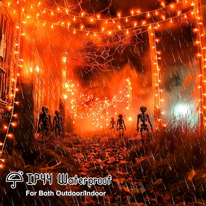 Orange Lights for Halloween Battery Operated with Timer Waterproof Total 100LED 33ft for Halloween Decorations 16.4Ft*2, 50LED*2 Outdoor Indoor for Halloween Decor