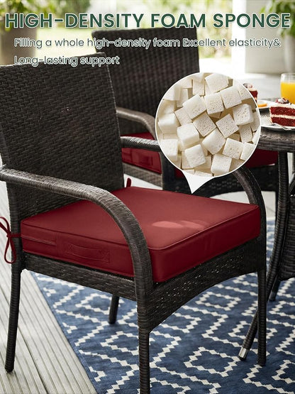 Outdoor Chair Cushion 24 x 24 x 5 Inches Patio Furniture Outdoor Waterproof Seat Cushion, Patio Chair Cushion with Handles and Ties, Square Dining Chair Cushion Set of 2, Burgundy