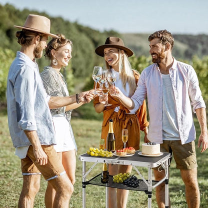 Folding Table Small, 24''L x16''W Camp Aluminum Table with Adjustable Height Legs, Indoor Outdoor Lightweight Portable Folding Aluminum Dining Table for Picnic Camping 2-Feet Black（10"/19"/27）
