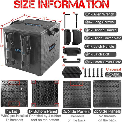 Kayak Fishing Crate with 4 Rod Holders | 13"x13" Kayak Tackle Storage Box & Gear Organizer | Durable, Compact Kayak Crate Storage for Most Fishing Kayaks