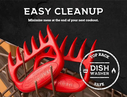 Bear Paws Meat Claws - The Original BBQ Meat Shredder Claws for Pulled Pork, USA Made - Easily Lift, Shred, Pull and Serve Pork, Chicken, Brisket and Turkey - Valentine’s Day Gifts for Men (Red)