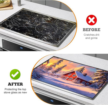 Christmas Multi-Design Stove Cover for Glass/Electric Stoves - 3-in-1 Heat-Resistant Protector Mat, Non-Slip Drying Rack 28"x20"