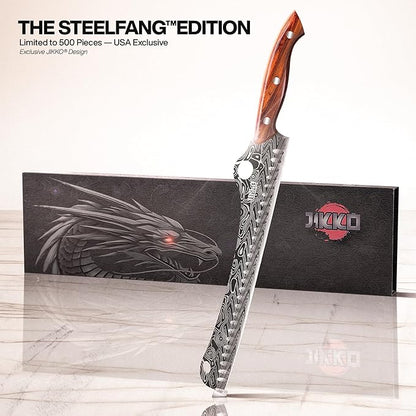 Jikko® SteelFang Edition – Japanese Brisket Knife 12" with Rosewood Handle | Premium Butcher & Carving Knife for Meat, BBQ, and Brisket Slicing – Ultra Sharp High-Carbon Stainless Steel Blade