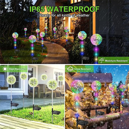WdtPro Solar Lights Outdoor Garden Decor, 6 Pack Solar Flower Lights, 2 Modes Colorful Dandelion Light, Brighter Waterproof Decorative Garden Lights for Yard, Patio, Flower Bed, Unique Gifts for Women