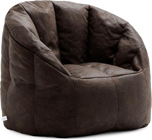 Big Joe Milano Large Bean Bag Chair for Kids, Teens, Adults, Espresso Blazer, Lightweight Seat for Reading Nook and Gaming Vegan Leather, 3.5 foot Refillable