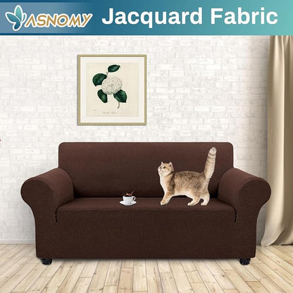 Asnomy Stretch Couch Covers Washable, loveseat Cover Slipcovers,Chocolate | 1-Piece Sofa Cover(55"-78") loveseat cover Furniture Protector Soft Jacquard,Non-Slip Elastic Bottom for Dogs & Kids