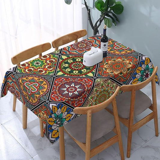 Mandala Colorful Tablecloth, Waterproof Retro Table Cloth for Kitchen Dining Picnic Parties Wedding Home Decor Outdoor Indoor Rectangle 54x72 Inch Boho Table Cover