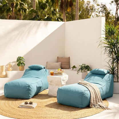 Christopher Knight Home Morton Outdoor Bean Bag Chair Set of 2, Fabric Bean Bag Chair for Adults and Kids, Indoor/Outdoor Sun Lounger with Headrest, Patio Chaise Lounge Chair Set of 2, Teal