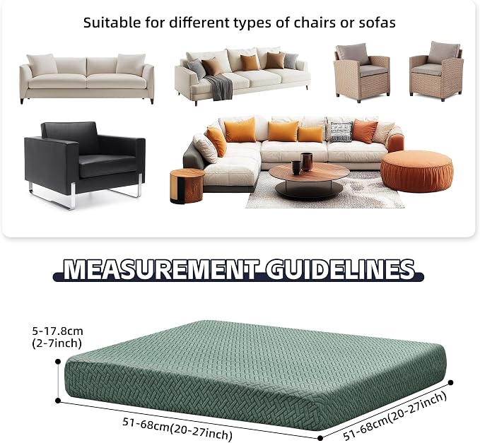 8Pcs Patio Cushion Covers, Outdoor Stretch Cushion Covers, Washable | Stretch Fit, Replacement, Washable and Reusable Furniture Protectors, Fits most patio furniture cushion covers, Cover Only