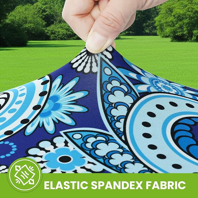 Smiry Spandex Fitted Tablecloth for 6 Foot Rectangle Tables, Washable Picnic Table Cover with Elastic, Stretch Reusable Table Cloth for Outdoor, Camping, Dining & Kitchen (Blue Paisley, 30"x72")