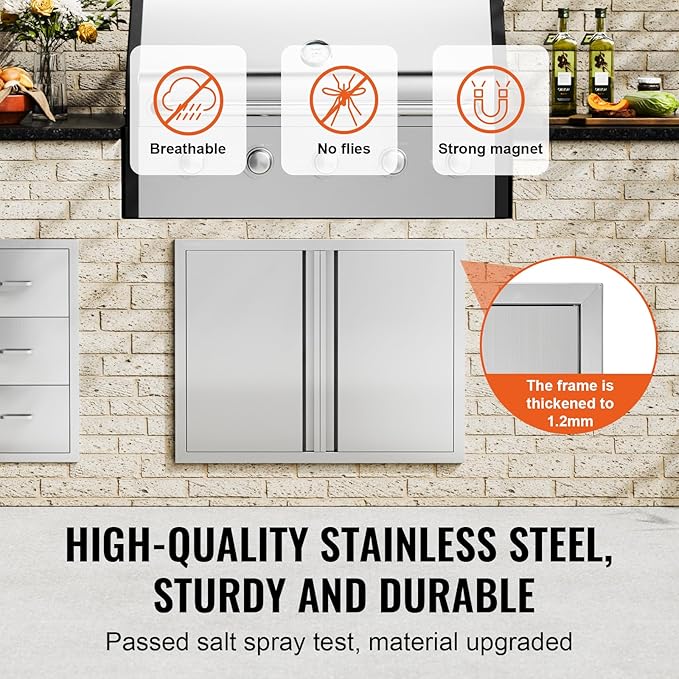 VEVOR BBQ Access Door - 31" W x 24" H Stainless Steel Flush Mount Vertical Door with Recessed Handles,for BBQ Island, Grilling Station, Outside Cabinet