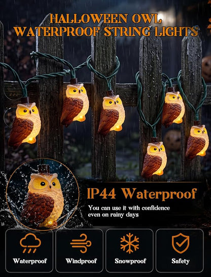 8.5Ft Halloween Owl String Lights Outdoor, 10LED Halloween Party Decoration | Plug-in, End-to-end Connectable, Waterproof & UL Listed, Hanging Animals Decor for Indoor Outdoor Patio Porch, Warm White