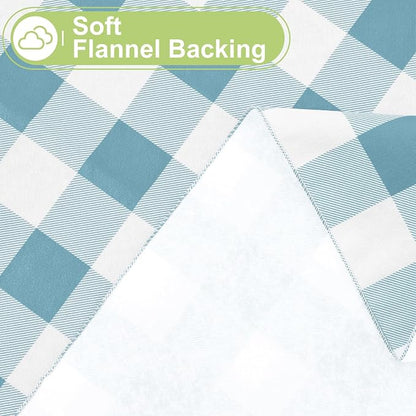 Smiry Picnic Table Cloth, Vinyl Tablecloths with Flannel Backing, 52"x70" | Waterproof Rectangle Table Cloth, Wipeable Buffalo Plaid Table Cover for Indoor and Outdoor (Aquamarine & White)