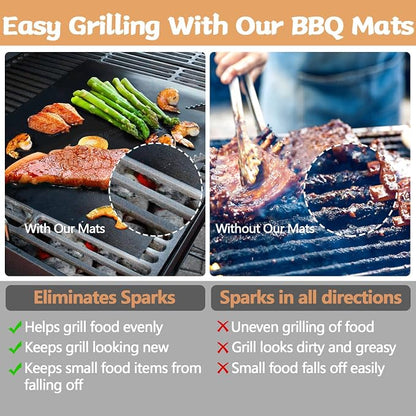 Reusable Grill Mats for Outdoor Grill Set of 6,Heavy Duty Non-Stick BBQ Mats & Oven Liner,Easy to Clean,Works on Gas, Charcoal & Electric Grills - 15.75 x 13 Inch,Black