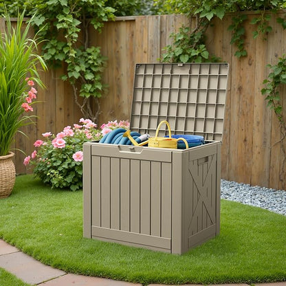 Patiowell 43 Gallon Resin Deck Box, Outdoor Storage Box for Patio Furniture, Deliveries, Pool Supplies,Waterproof and Lockable (Brown)