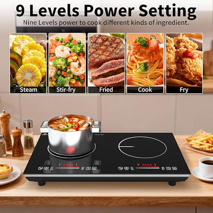 VBGK 2 burner Induction cooktop,110V 4000W induction hot plate with touch Control,9 Power Levels, Kids Lock & Timer,LED touch control 2 burner induction cooker