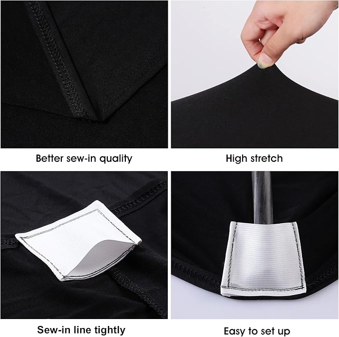 BDDC 8ft Black Stretch Spandex Fitted Table Cloth for 8 Foot Tables | GRS-Certified Eco-Friendly Fabric, Elastic Fit Rectangle Tablecloth, Washable, Wrinkle-Free, For Events & Parties