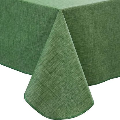 LIBERECOO Vinyl Tablecloth with Flannel Backing, Grass Green, Waterproof, Stain-Resistant, Easy-Clean Table Cover for Holiday, Dining, Kitchen, and Outdoor Use, 60" x 60" Square
