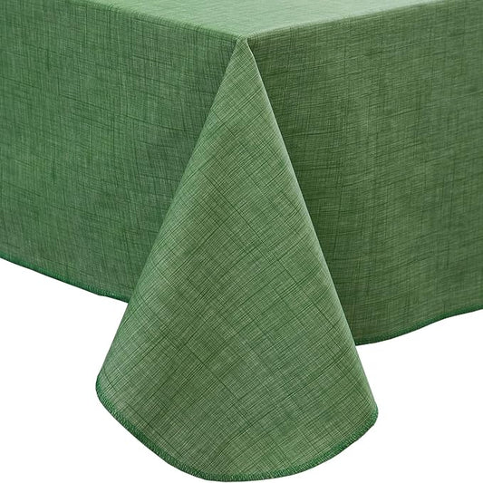 LIBERECOO Vinyl Tablecloth with Flannel Backing, Grass Green, Waterproof, Stain-Resistant, Easy-Clean Table Cover for Holiday, Dining, Kitchen, and Outdoor Use, 60" x 84" Rectangle