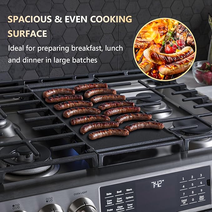 UPGRADED Cast Iron Griddle for GE Gas Stove Griddle Replacement Parts WB31x24738 JGB700SEJ4SS JGSS66SEL3SS Pan Stove Top Electric Stovetop