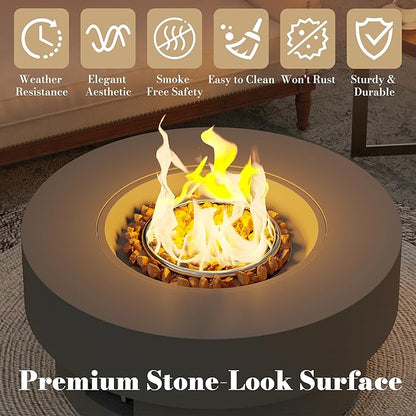32.5 Inch Propane Fire Pit Table, 50,000 BTU Round Patio Fire Pit Table Outdoor, CSA Certified, Stainless Burner with Steel Lid, Waterproof Cover & Lava Rocks, for Garden Backyard, Gray