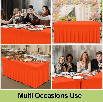 Smiry Spandex Elastic Fitted Table Cloth Skirt for 6FT Rectangle Table | Stretch Washable Table Cloth, Banquet Table Cover for Wedding, Party, Indoor & Trade Shows, (Orange, 72Lx30Wx30H)