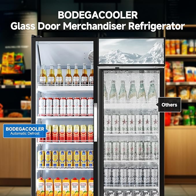 BODEGACOOLER Commercial Merchandiser Refrigerator, 36.8 Cu.Ft Double Glass Door Beverage Cooler, Upright Display Refrigerator with Soft LED Light, Adjustable Shelves, 4 Heavy-Duty Casters, Black