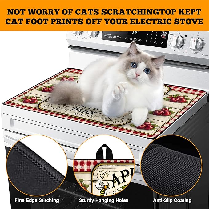 Multi-Design Stove Cover for Glass/Electric Stoves - 3-in-1 Heat-Resistant Protector Mat, Non-Slip Drying Rack 28"x20"