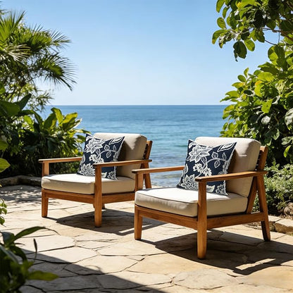 LVTXIII Outdoor/Indoor Throw Pillows, Decorative Patio Accent Pillows, Fluffy Water Repellent Garden Cushions for Home Patio Coach Sofa Use, 16×16 Inch, Pack of 2, Elegant Vines Navy