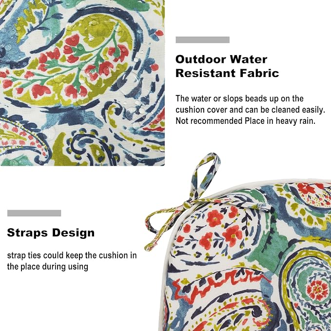DYTXIII Set of 4 Outdoor Chair Cushions with Ties,Water Repellent Patio Chair Pads 17"x 16" for Outdoor Furniture,Round Corner Seat Cushions for Garden Yard Kitchen Paisley Paradise