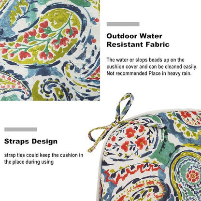 DYTXIII Set of 4 Outdoor Chair Cushions with Ties,Water Repellent Patio Chair Pads 17"x 16" for Outdoor Furniture,Round Corner Seat Cushions for Garden Yard Kitchen Paisley Paradise