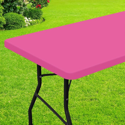Smiry Rectangle Picnic Table Cloth, Waterproof Elastic Fitted Tablecloths for 5 Foot Tables, Washable Polyester Table Cover for Camping, Indoor and Outdoor (Rose Pink, 30"x60")