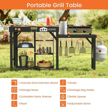Grill Table for Blackstone Griddle Camping Grill Table Foldable Fits Ninja | Portable Grill Table with Storage Blackstone Griddle Stand for Outdoor Camping, Picnic, Garden, Patio, Dining, BBQ, Party