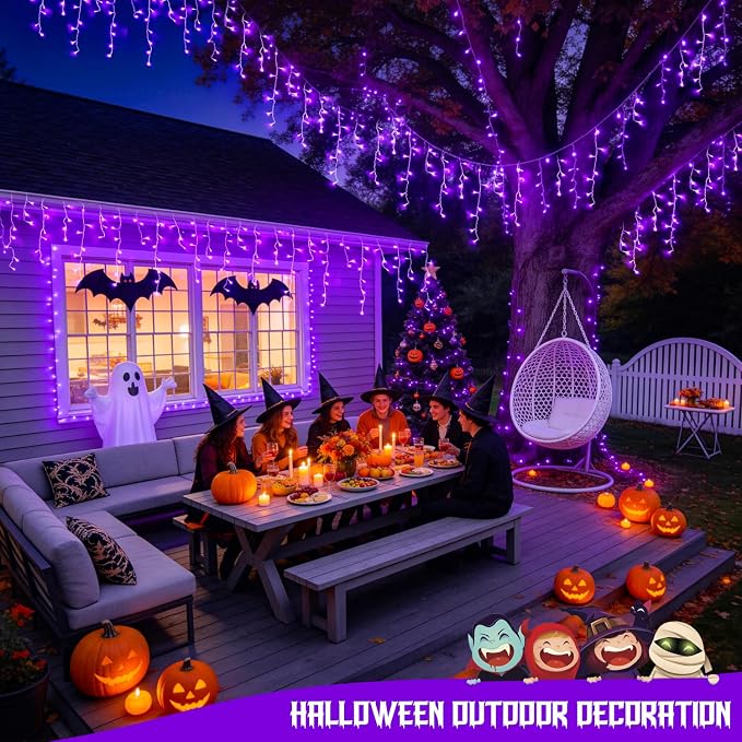 JMEXSUSS Purple Halloween Lights Outdoor, 800 LED | Icicle Lights for Outside Waterproof, 8 Modes String Lights Plug in for Fireplace Tree Garden Patio Halloween Decor