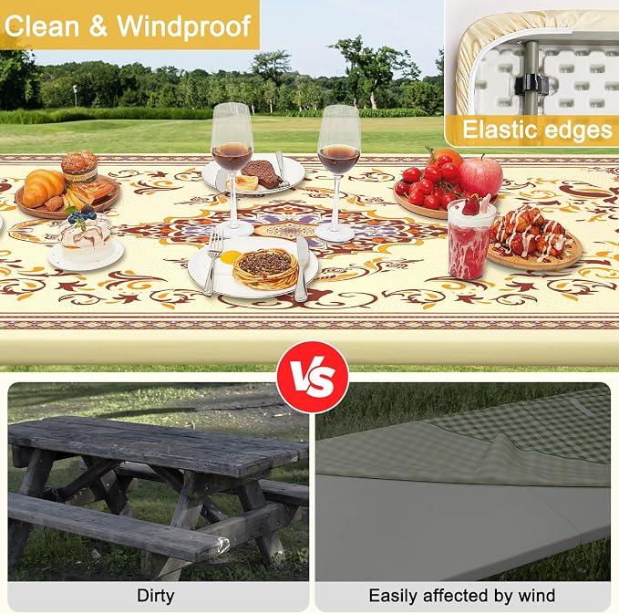 Picnic Table and Bench Cover Set, Waterproof Fitted Elastic Cloth | Portable Camping Essentials With Built-In Storage Pocket And Waterproof Fabric For Outdoor RV Or Picnic Table Use