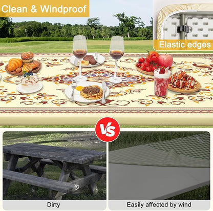 Picnic Table and Bench Cover Set, Waterproof Fitted Elastic Cloth | Portable Camping Essentials With Built-In Storage Pocket And Waterproof Fabric For Outdoor RV Or Picnic Table Use