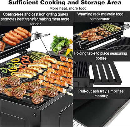 Charcoal Grills,Outdoor BBQ Grill Large Smoker Grill with Side Table,Backyard Barbecue Grill Patio and Parties,Grills with Cast Iron Grill Grates for Outdoor Cooking, Patio, Garden Barbecue