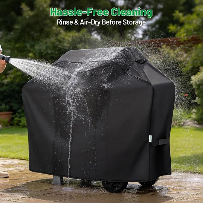 Grill Cover 50 Inch, Heavy Duty Waterproof BBQ Grill Cover for Outdoor Grill with Windproof Straps & Handles, Barbecue Gas Grill Cover for Weber, Char-Broil, Nexgrill, Black