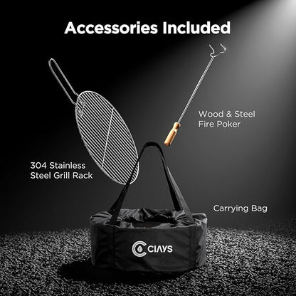 Ciays Smokeless Fire Pit 21 Inch, Portable Wood Burning Firepit for Camping & Backyard, Outdoor Fire Pit with Patented Technology, Steel Grill Rack, Fire Poker & Carry Bag, Easy Setup