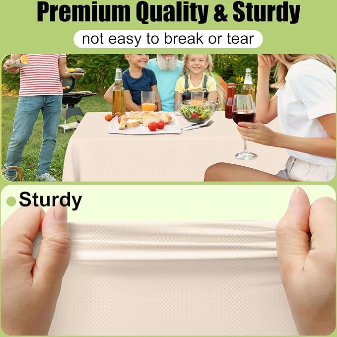 Smiry Disposable Table Cloth - 6 Pack, 54 x 108 Inch Waterproof Rectangle Tablecloths for Parties, Decorative Plastic Table Cover, Leakproof & Sturdy, Ivory