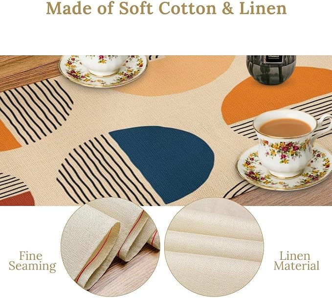 Abstract Mid Century Table Runner Sun Geometric Arch Minimalisted Modern Trendy Aesthetic Summer Seasonal Dinner Runner for Home Kitchen Dinning Holiday Party Decor 13x36in