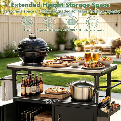 KEIKI Outdoor Grill Cart with Stainless Steel Top, Storage Cabinet & Wheel