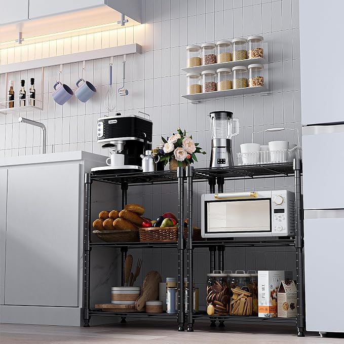 M MZG 450 lbs Steel Storage Shelving 3-Tier Utility Shelving Unit Steel Organizer Wire Rack for Home,Kitchen,Office (11.8" D x 17.7" W x 26.3" H) (Pack of 2)