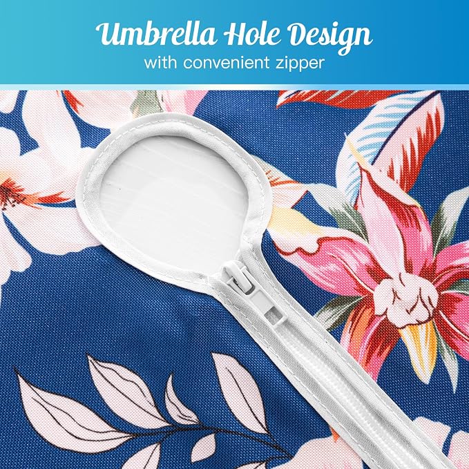 UMINEUX 60" Outdoor Round Tablecloth with Umbrella Hole and Zipper | Spring/Summer Waterproof Round Patio Table Cover for Picnic/BBQ/Garden, Blue Tortoise Bamboon