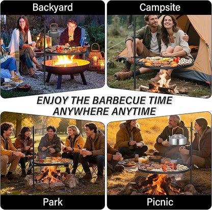 24" Fire Pit Grill w/304 Stainless Steel Grate, Portable Carry Bag | Swivel Grill Grate, 360° Rotatable, Height Adjustable, Easy Setup, Perfect for Hiking, Picnics & Family BBQs